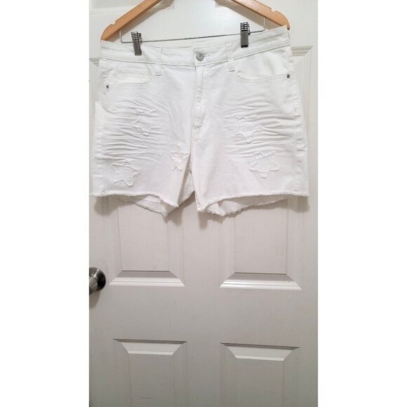 A.N.A White Denim Distressed Shorts With Star Appliques & Frayed Size 14T - Picture 2 of 9
